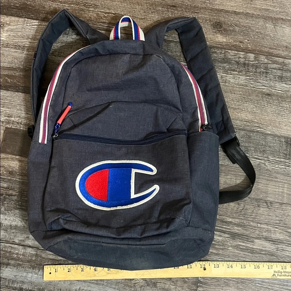 Champion Backpack Heathered Dark Blue with Blue and Red Embroidered Logo